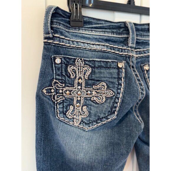 Miss Me Jeans Size 28 Cross Embroidered Rhinestones Boot Cut - Picture 9 of 9
